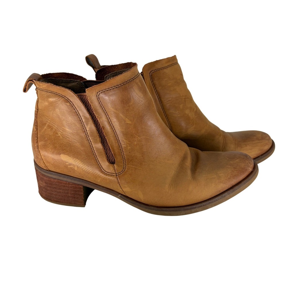 Korks Ankle Boots Womens 7.5M Tan Leather Q43316 Block Heel Chelsea Booties Boho
